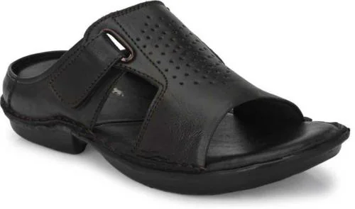 Royal Cruzz Synthetic Leather Black Slip-on Sandals For Men