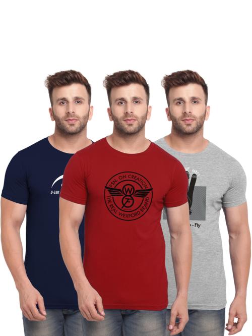 BULLMER Men Multicolor Cotton Blend Printed Pack of 3 Tshirt JioMart
