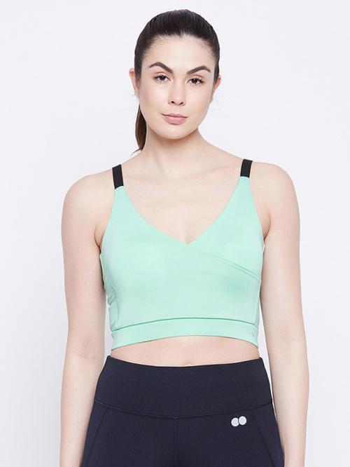 Clovia Green Solid Polyester Single Sports Bra