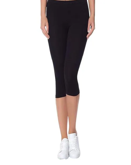 KCRUDRA Women Short Sport Capri Leggines for Gym Workout for Girls for Women |Women 3/4th Cotton Plain Capri 3/4 Capris Leggings for Women, Women's Slim Leggings (Black)