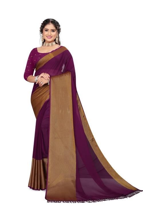 blendza Self Design Daily Wear Silk Blend Saree, Color Dark Purple