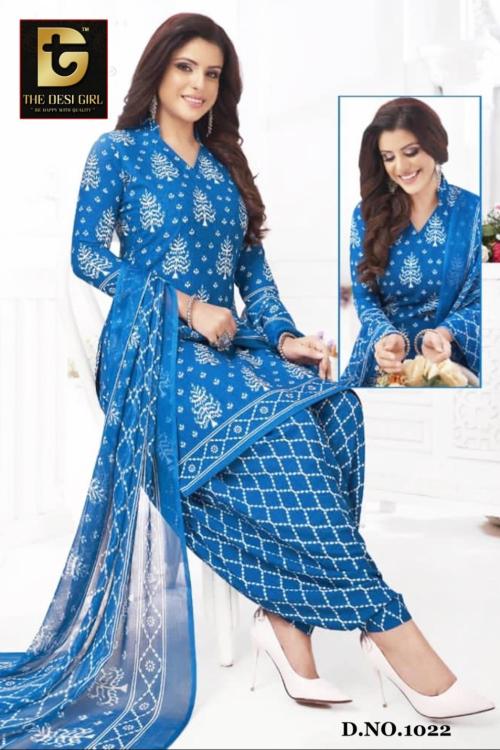 TDG Women's Blue Synthetic Printed Unstitch Dress Material with Dupatta