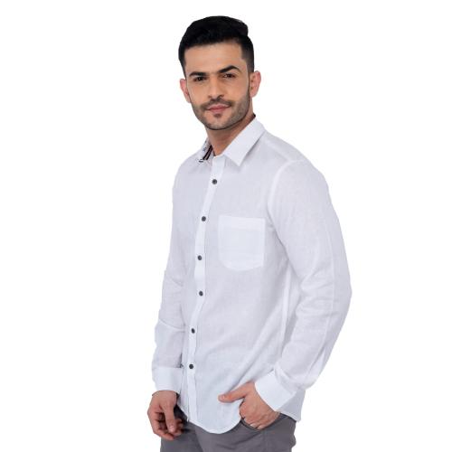 Veerya Men Cotton linen Pearl White full sleeve shirt-38(S)