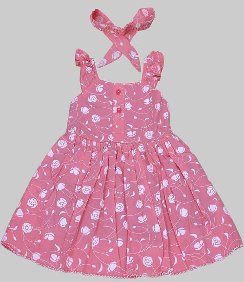 TimsiMisha -Girls Cotton Frock - 3-4 Year - Light Pink