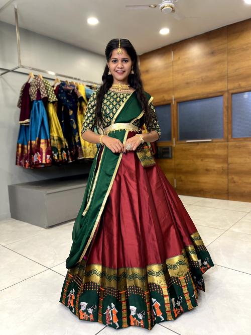 FABCARTZ South Indian Traditonal Wedding Half Saree for Women (Maroon)