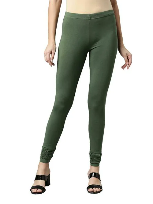 Go Colors Women Olive Solid Stretch Leggings