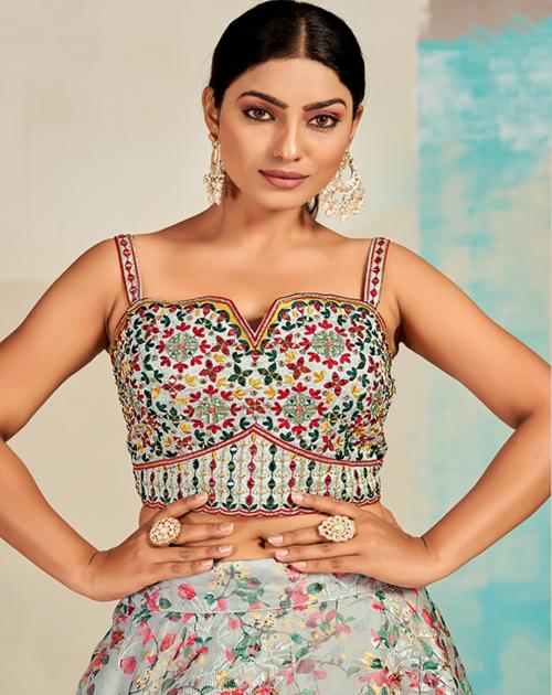 Amima Lifestyle Lehenga Choli Set Grey Color Semistiched For Women Wedding And Festive-XXL