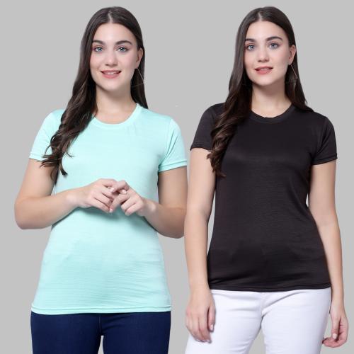 DIAZ Women's Regular Fit T-Shirt|Women's 100% Cotton T-Shirt - Slim Fit, Round Neck, Half Sleeves Pack of 2