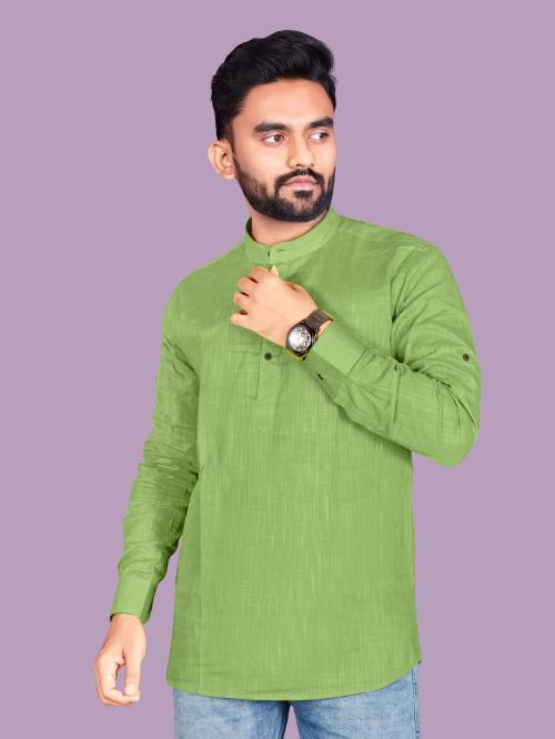 Allan Peter Men Green Solid Pure Cotton Straight Kurta