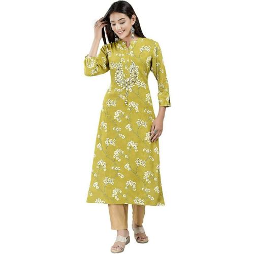 Vastra Ananta Women Green Embroidered Viscose Rayon Kurta