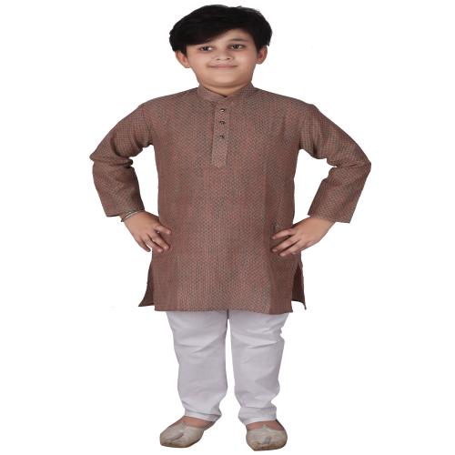 Pro-Ethic Style Developer Self Deisgn Light Brown Cotton Kurta Pyjama Set for Kids