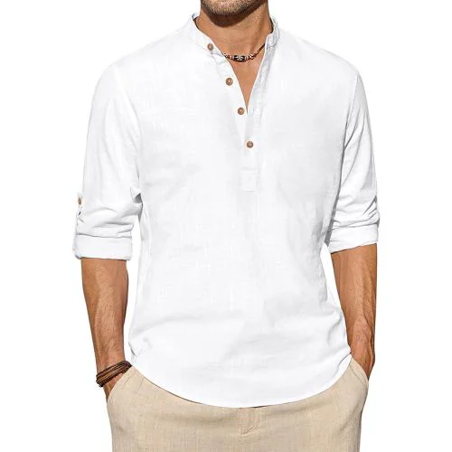 VIDA LOCA Cotton Blend Shirt Style Kurta For Men's (White, L)
