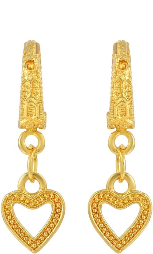 ADMIER Gold Plated Brass Heartshape Design Hanging Hoop Bali Fashion Earrings for girl women