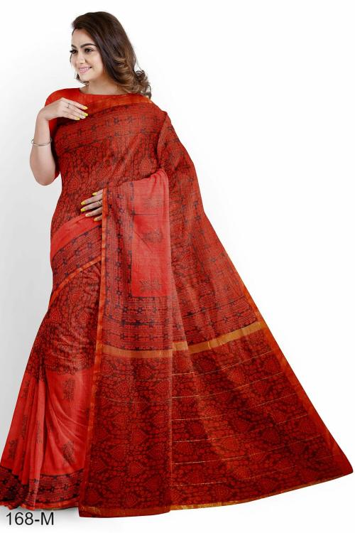 Alankaran Designs Red Maheshwari Sarees/Hand Block Printed Sarees/
