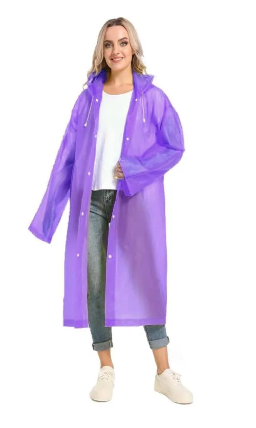 INFISPACE Women's Polyester Long RainCoat Pocho with Adjustable Cap and Purple Color Raincoat