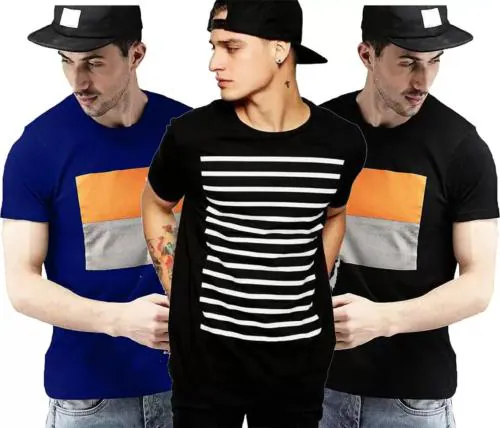 WRODSS Pack of 3 Stylish T-Shirts Combo Men Printed Round Neck Blue, Black T-Shirt(M)
