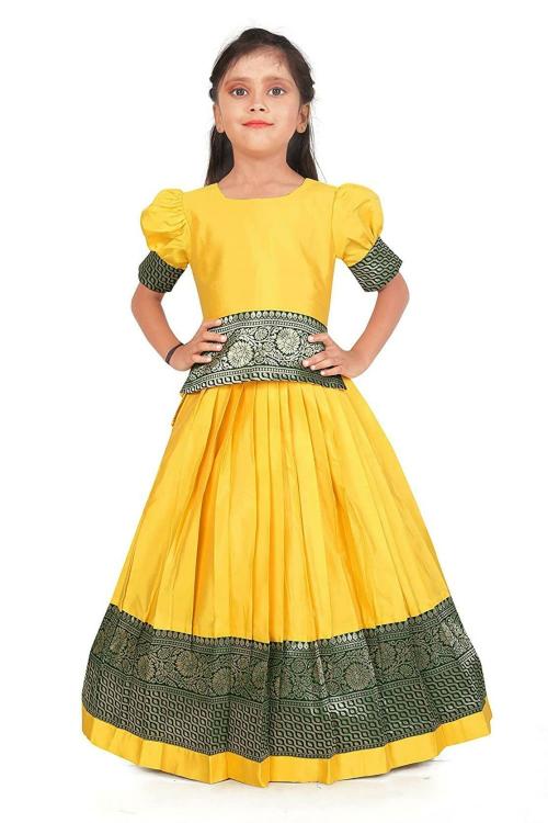 FELIZ THE DESIGNER STUDIO Girls Yellow Tapeta Silk and Cotton Lehenga Choli