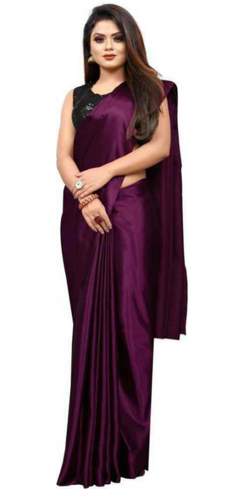 Arpita fashion Women Purple Satin Saree