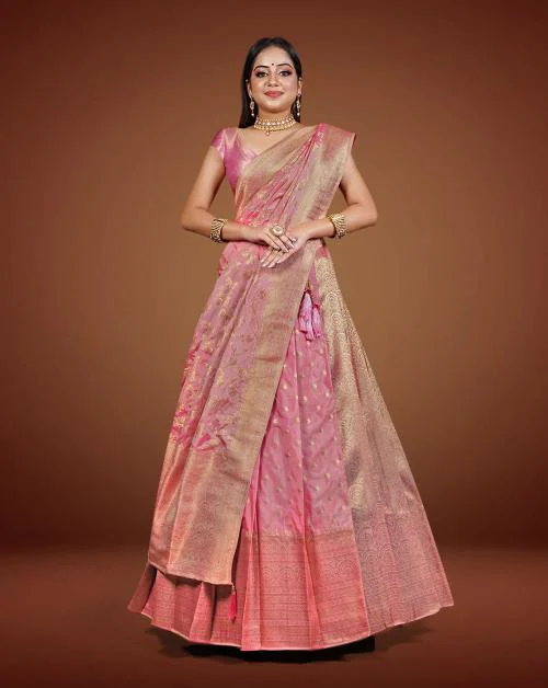 HALFSAREE STUDIO Light Pink Designer Pattu Lehenga in Banarasi Silk