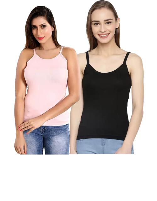 Kex light pink Black women Solid Strip Camisole Girls Camisole Kids Camisole women Camisole Camisole for women Camisole for Girls Camisole Combo