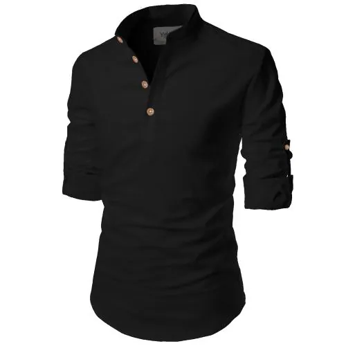 Vida Loca Cotton Black Color Full Sleeve Casual Mandarin/Chinese Collor Slim Fit Short Kurta For Men and Boys