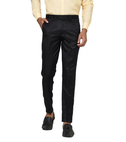 HAULCHIC Men Black Solid Synthetic Single Formal Trousers