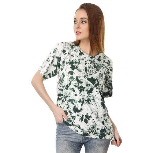 Buy SNUG24 Olive and Green Tie Dye Cotton TShirt for Women (Size, XL