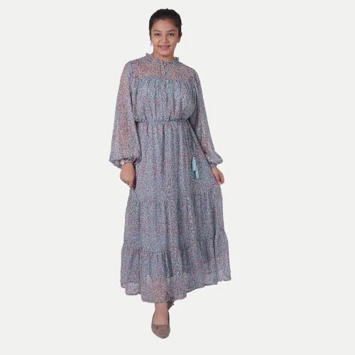 Rad Prix Women Sky Blue All Over Printed Maxi Dress