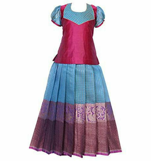 Shivangi Clothing Blooming Tree Pattu pavadai | Lehenga (6-7 Years)