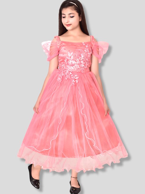 Vivek Girls Princess Stylish Pink Frocks & Gown Dress