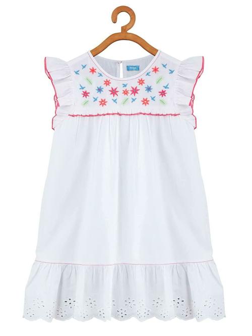 Miyo Girls White And Pink Floral Cotton Dress - 2 -3y
