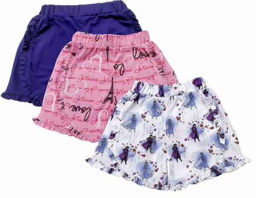 TotzTouch Girls Multicolor Printed Cotton Ruffle Shorts (Pack of 3)