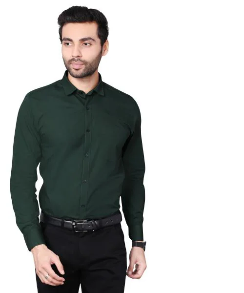 5THANFOLD Men Dark Green Pure Cotton Formal Shirt