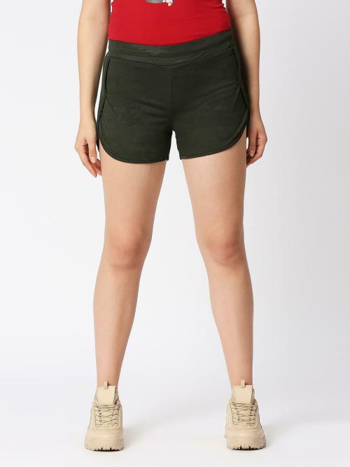 Lovable Solid Jacquard Women Shorts Olive_XXL
