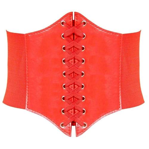 REDHORNSLace-up Corset Design Women's Elastic Waist Belt For Dresses - Red