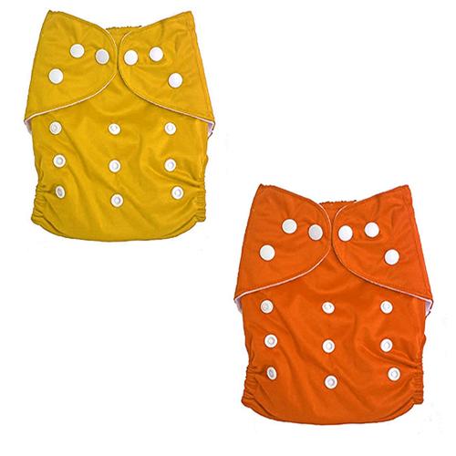 feelitson Unisex Baby Cloth Diaper Reusable Washable Adjustable With 1 Yellow 1 Orange Diaper Free Size Age - (3 Months to 3 Years) Weight - (5-17 Kg)