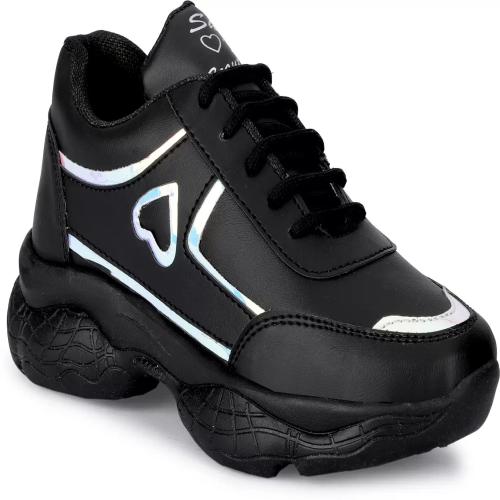 Megpar Women's Black Mesh Lace-Up Sports Shoes