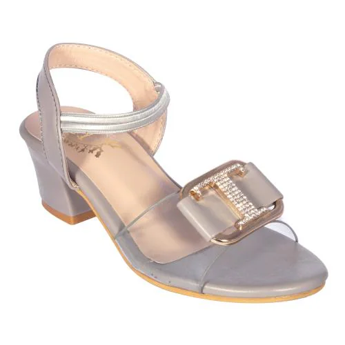 Stepee Elegant Grey Party Wear Fashion Heeled Ankle Strap Sandals for Kids Girls Age Group-6 - 6.5 Years