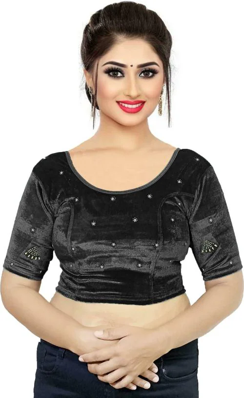 PU Fashion Women Black Embroidered Velvet Blouse