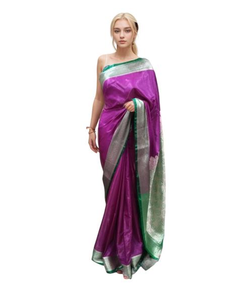 KALRA MAGIC Kanjivaram Soft Pure Silk Saree Hand Work Woven Border 4.5 Inch Border Banarasi Sarees Blouse Piece unstiched 0.80-1 Meter Saree Length 5.5 Meters Bottel Green (Magenta-SJ 1)
