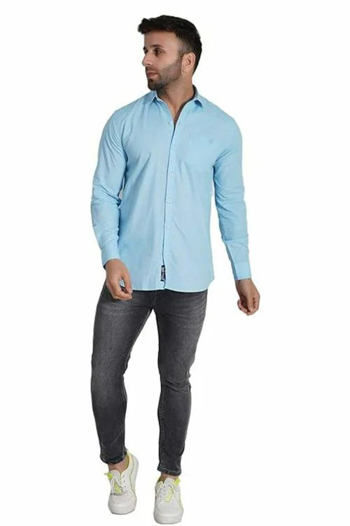 Blue Squad Men's Cotton Linen Full Sleeves Tailored fit Casual Shirt | Sky Blue | XXXL