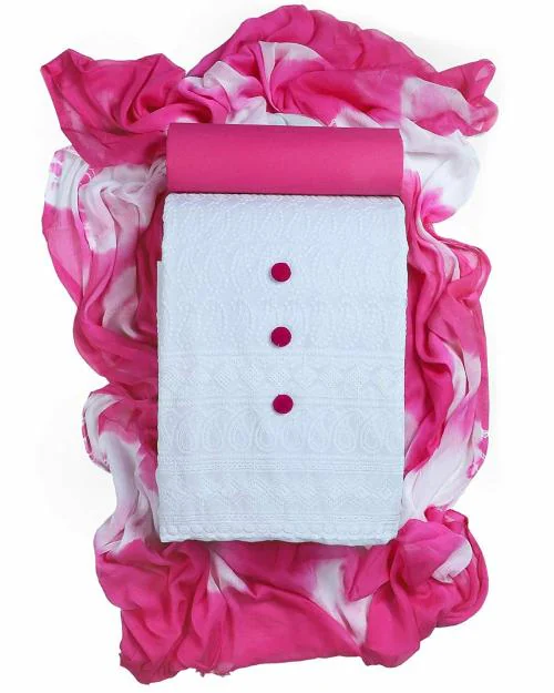 Sun Fashion and Lifestyle Women Pink Lucknow Chikankari Cotton Unstitched Salwar Suit Dress Material