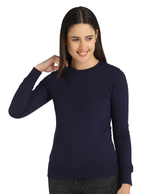 DYCA Womens Navy Solid Cotton Sweatshirt