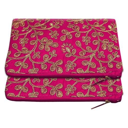Kuber Industries Hand Purse|Embroidery Stylish Silk Small Wallet Purse With Back Side Zip, Pack of 2 (Pink)