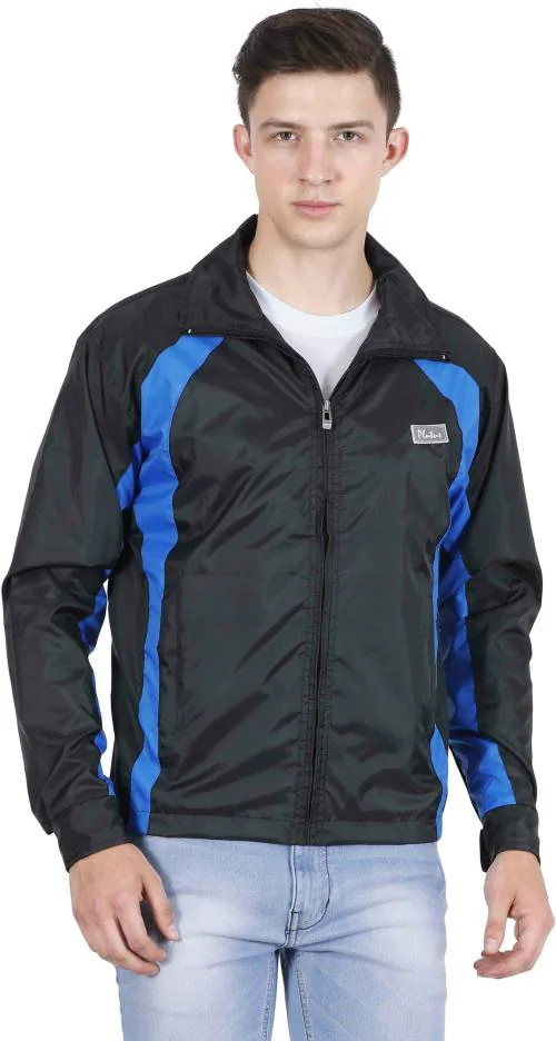 Plutus Men Blue and Black Solid Nylon Wind Cheater
