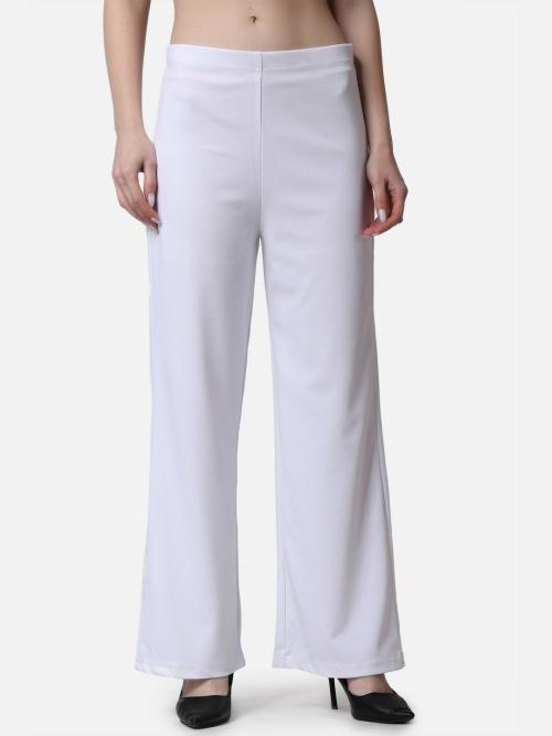 Popwings Women Formal Casual White Solid Highrise Trousers | Office Wear Trousers | Casual Trousers | Latest Solid Design Trousers | Trousers for Women
