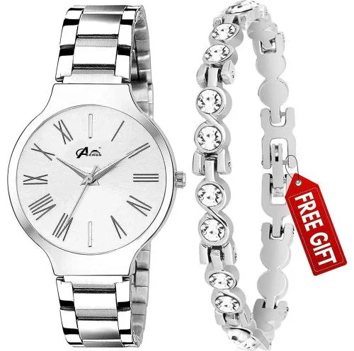 Acnos Analog White Dial Silver Strap Watch For Women - (AC130-BRCLT-SILVER)