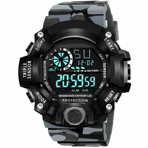 MVS Solid Army Look/Style Sports Digital Watches With Light, Alarm ,Day & Date Display- For Boys