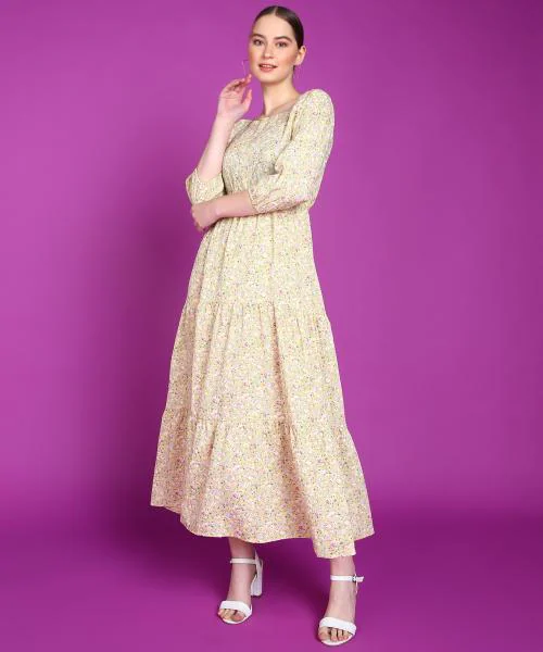 Buy Popwings Women Casual Lemon Floral Long Maxi Dress | Latest Design ...