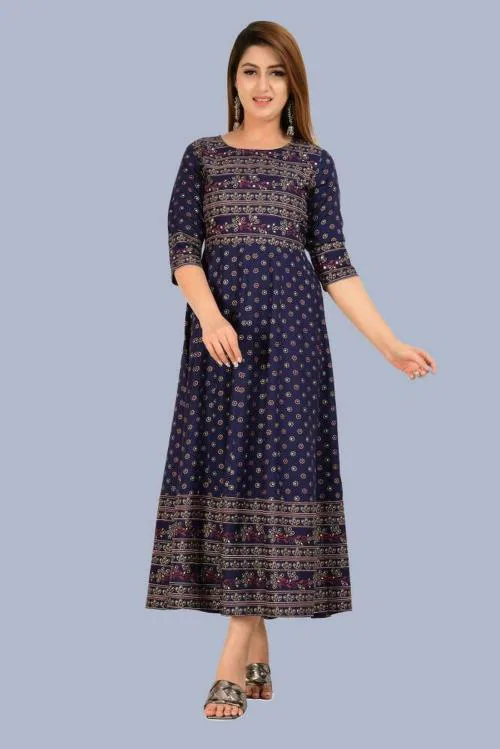 Mintmarie Women Blue Printed Cotton Kurta - S
